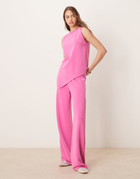 ASOS DESIGN wide leg cupro pants in pink - part of a set - view 1