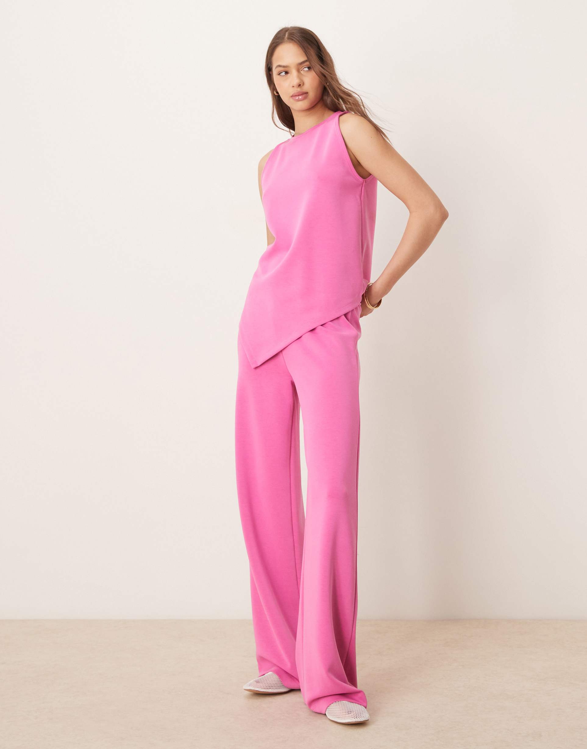 asos design wide leg cupro pants in pink - part of a set