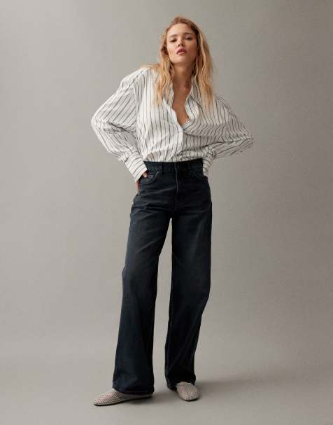 ASOS DESIGN wide leg dad jeans in blue black