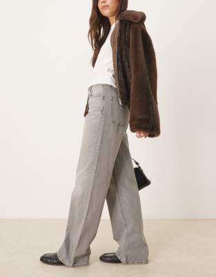 Asos Design Wide Leg Dad Jeans In Gray