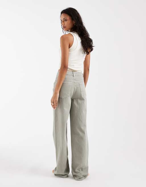 ASOS DESIGN wide leg dad jeans in khaki, 2 of 5