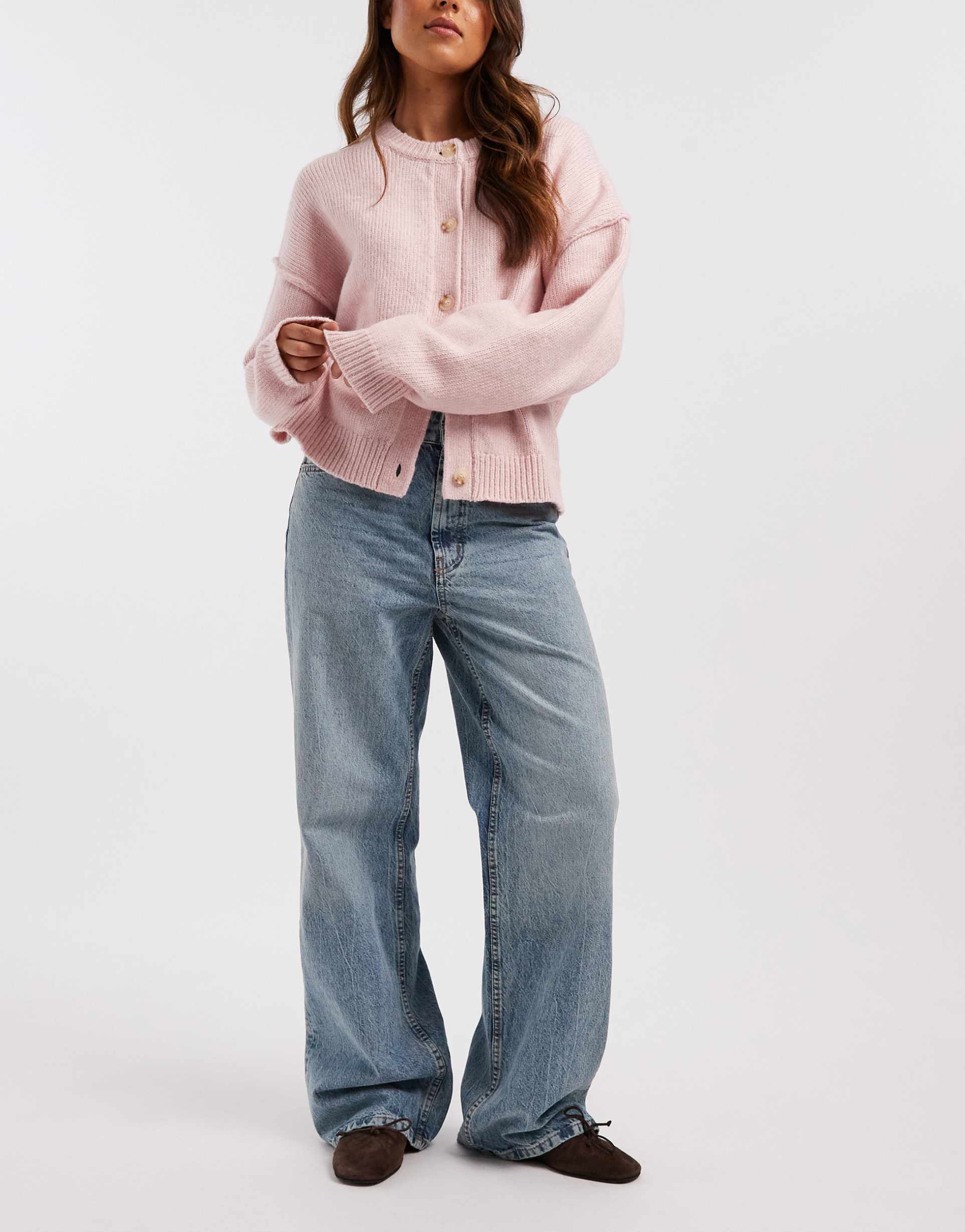 asos design wide leg dad jeans in light vintage wash circular design collection