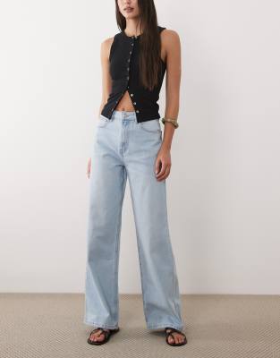 Asos Design Wide Leg Dad Jeans In Blue