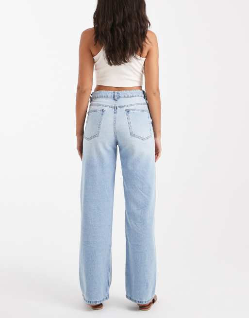 ASOS DESIGN wide leg dad jeans in lightwash with knee rips