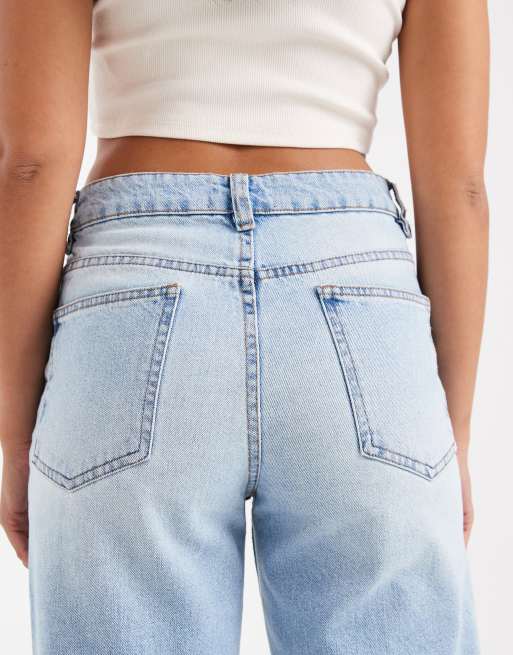 ASOS DESIGN wide leg dad jeans in lightwash with knee rips