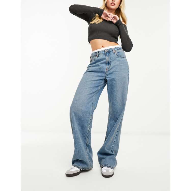 ASOS DESIGN wide leg dad jeans in mid blue ASOS