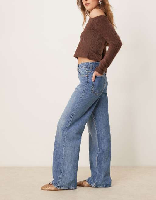 ASOS DESIGN wide leg dad jeans in mid blue