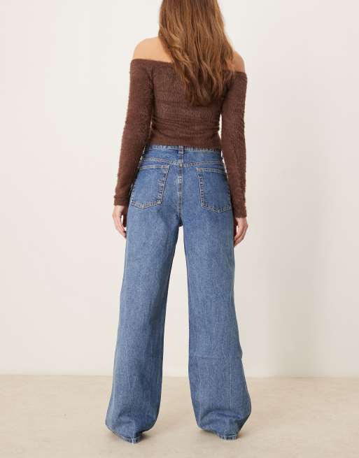 ASOS DESIGN wide leg dad jeans in mid blue