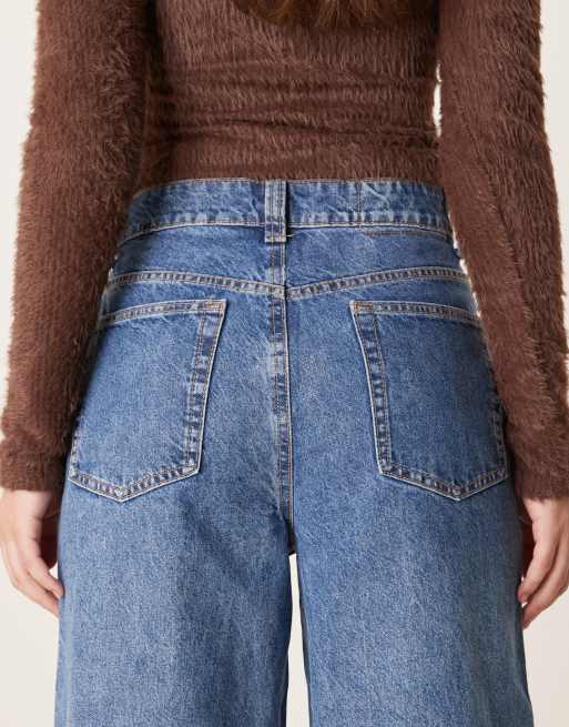 ASOS DESIGN wide leg dad jeans in mid blue