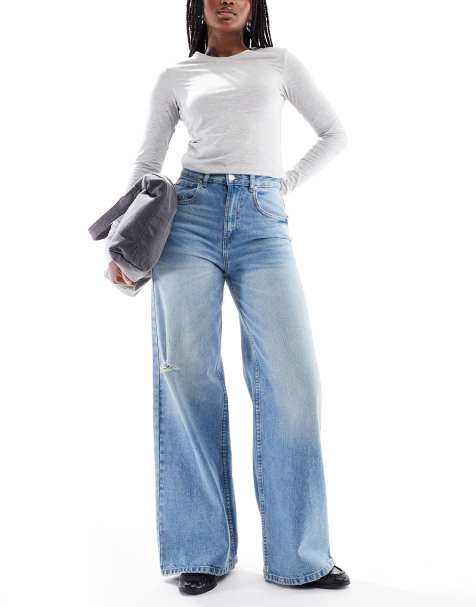 ASOS DESIGN wide leg dad jeans in mid blue - view 1