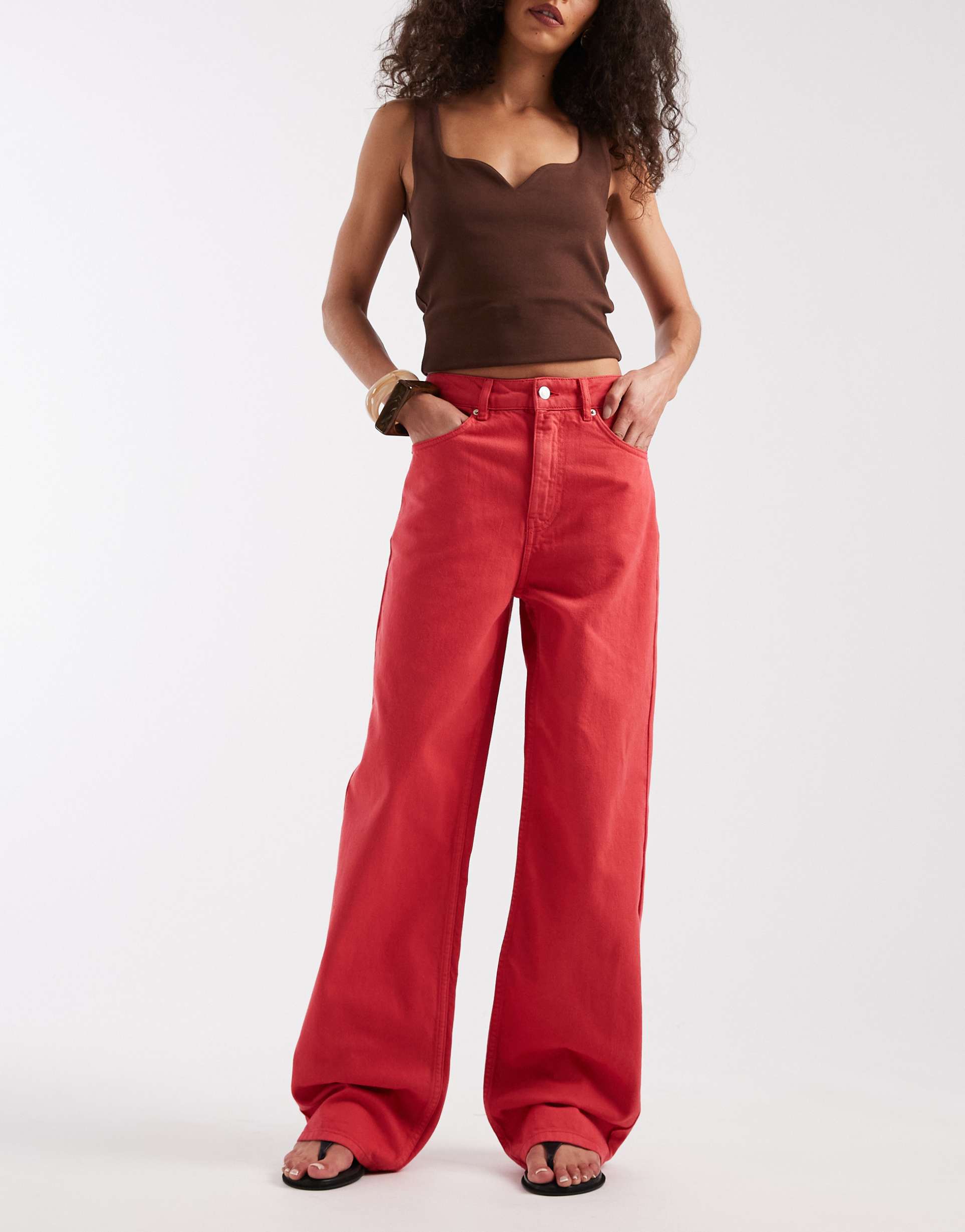 asos design wide leg dad jeans in red