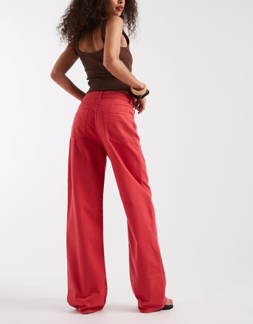ASOS DESIGN wide leg dad jeans in red, 2 of 5