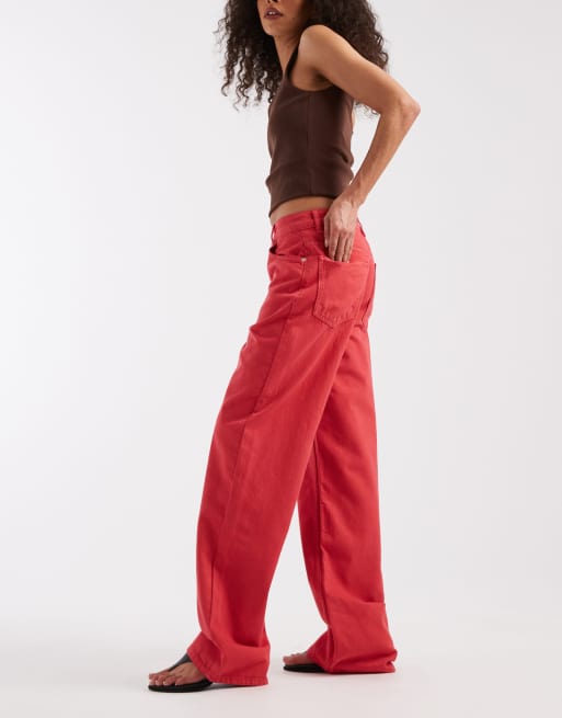 ASOS DESIGN wide leg dad jeans in red, 3 of 5