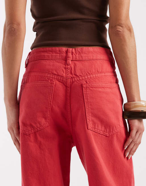 ASOS DESIGN wide leg dad jeans in red, 4 of 5