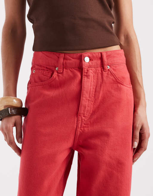 ASOS DESIGN wide leg dad jeans in red, 5 of 5
