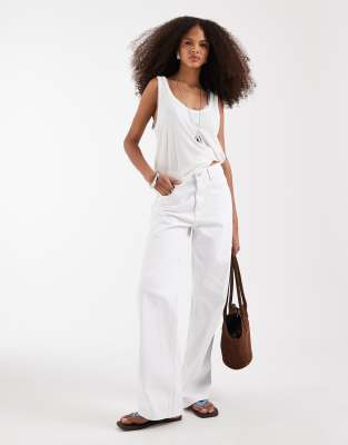 Asos Design Wide Leg Dad Jeans In White