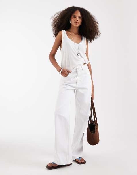 ASOS DESIGN wide leg dad jeans in white - view 1