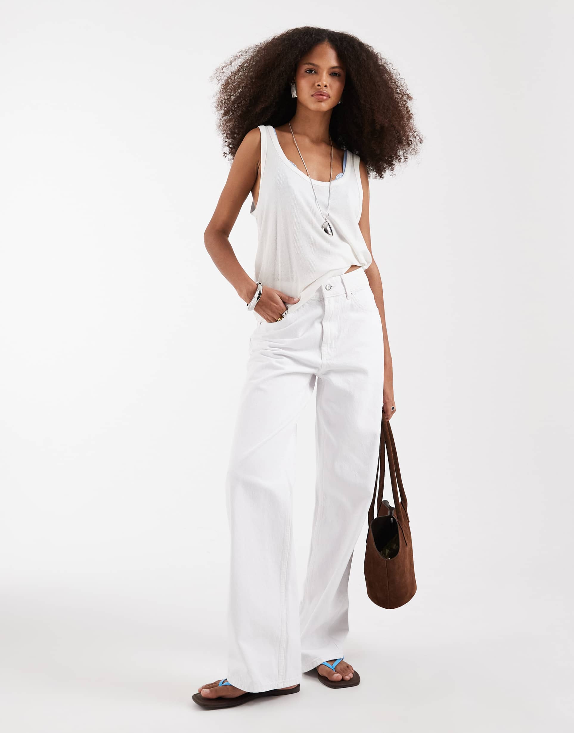asos design wide leg dad jeans in white