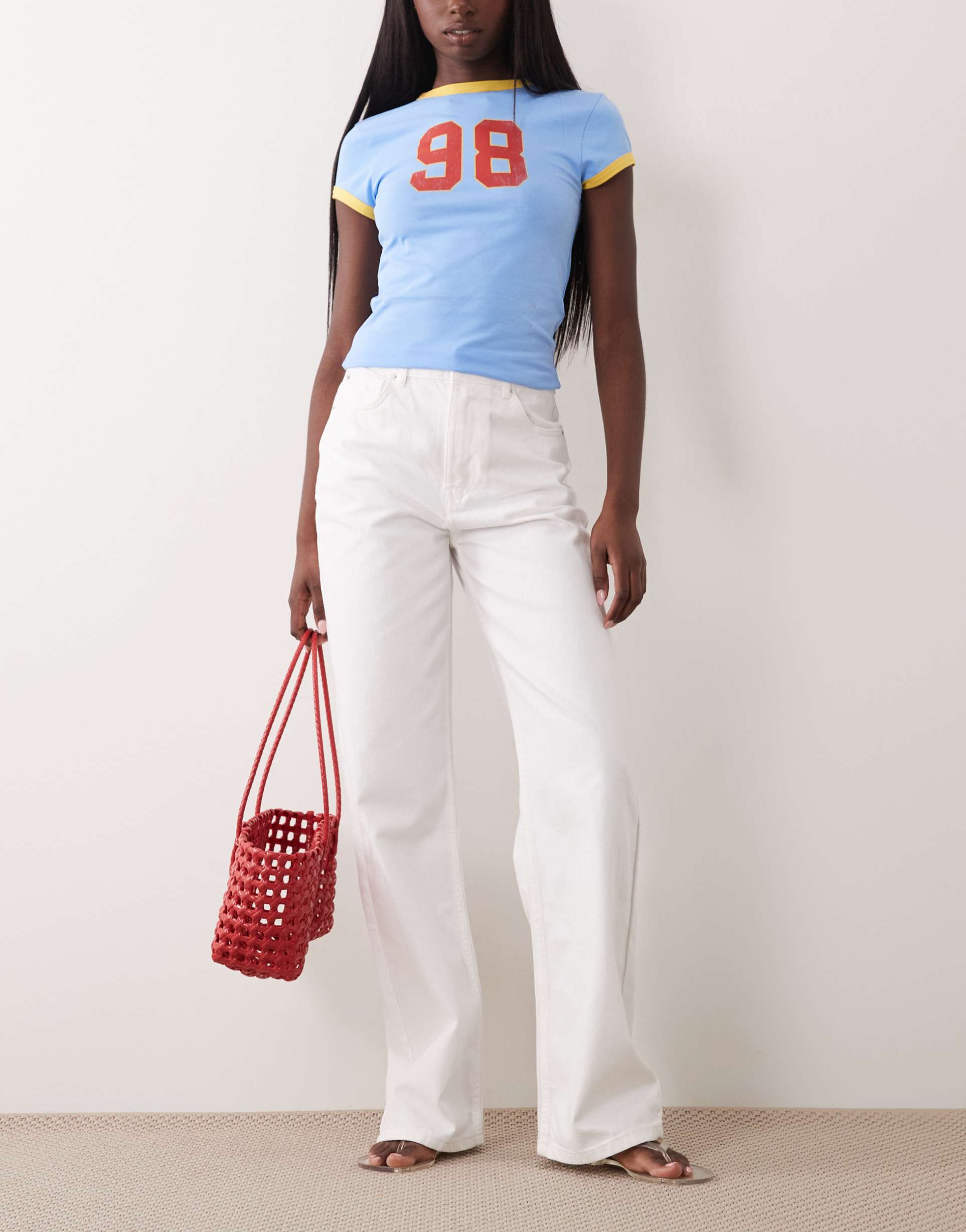 asos design wide leg dad jeans in white