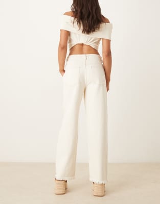 Asos Design Wide Leg Dad Jeans With Belt In Neutral