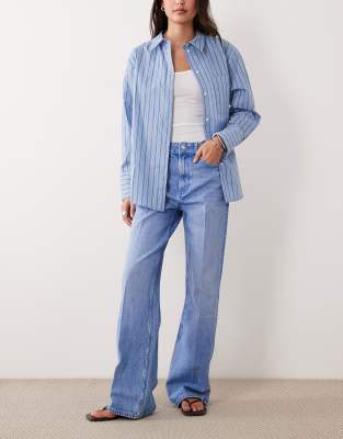Asos Design Wide Leg Dad Jeans With Crease Detail In Blue