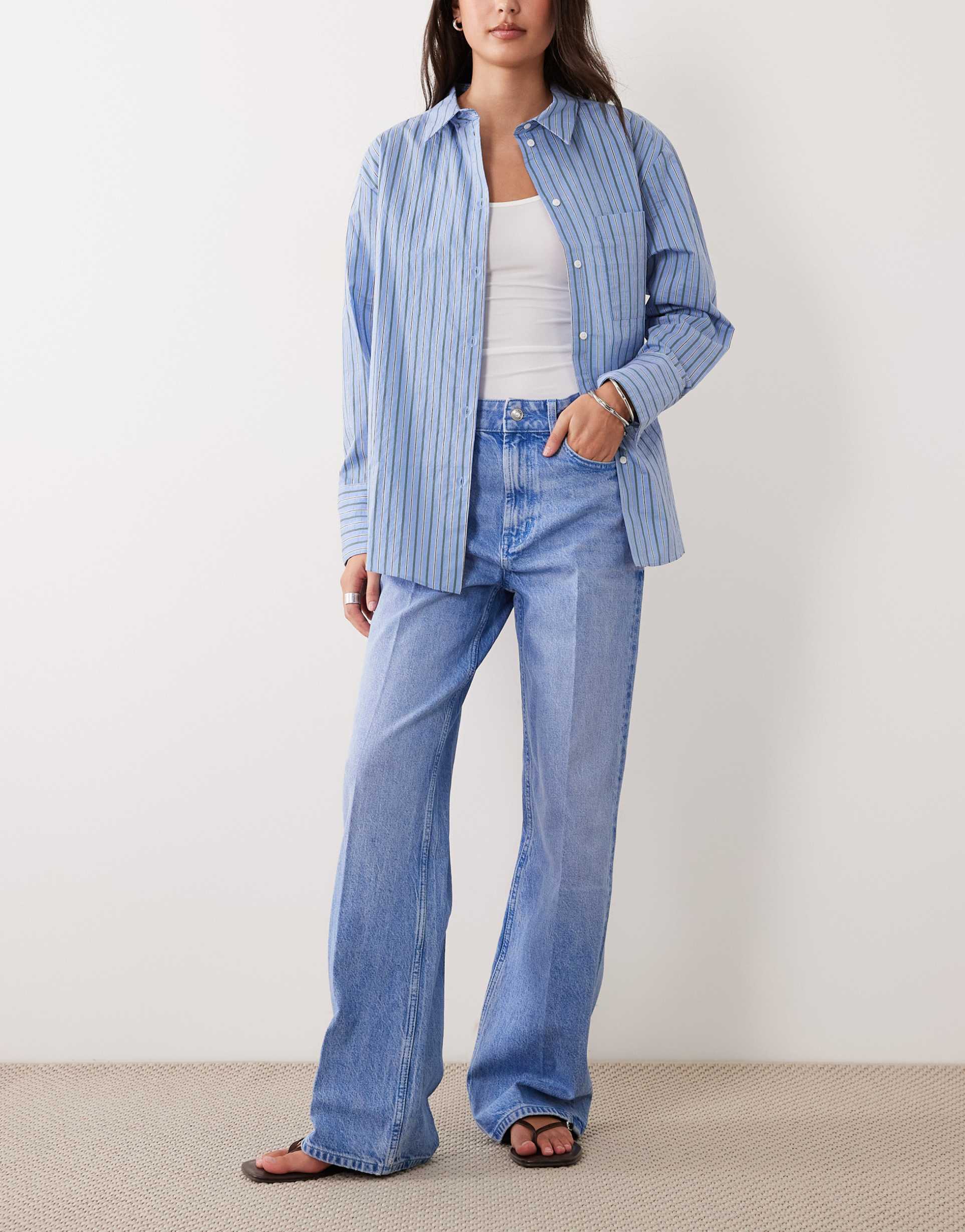 asos design wide leg dad jeans with crease detail in bright blue