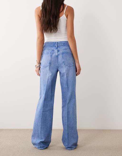 ASOS DESIGN wide leg dad jeans with crease detail in bright blue, 2 of 5
