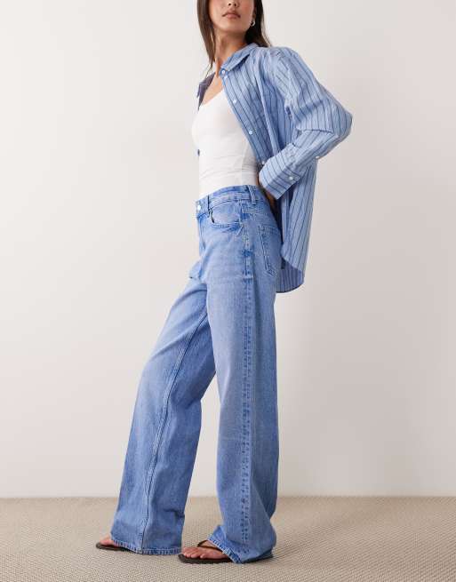 ASOS DESIGN wide leg dad jeans with crease detail in bright blue, 3 of 5