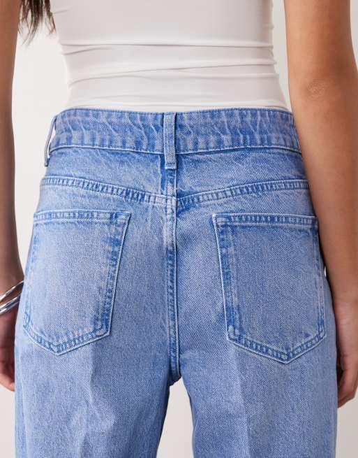 ASOS DESIGN wide leg dad jeans with crease detail in bright blue, 4 of 5