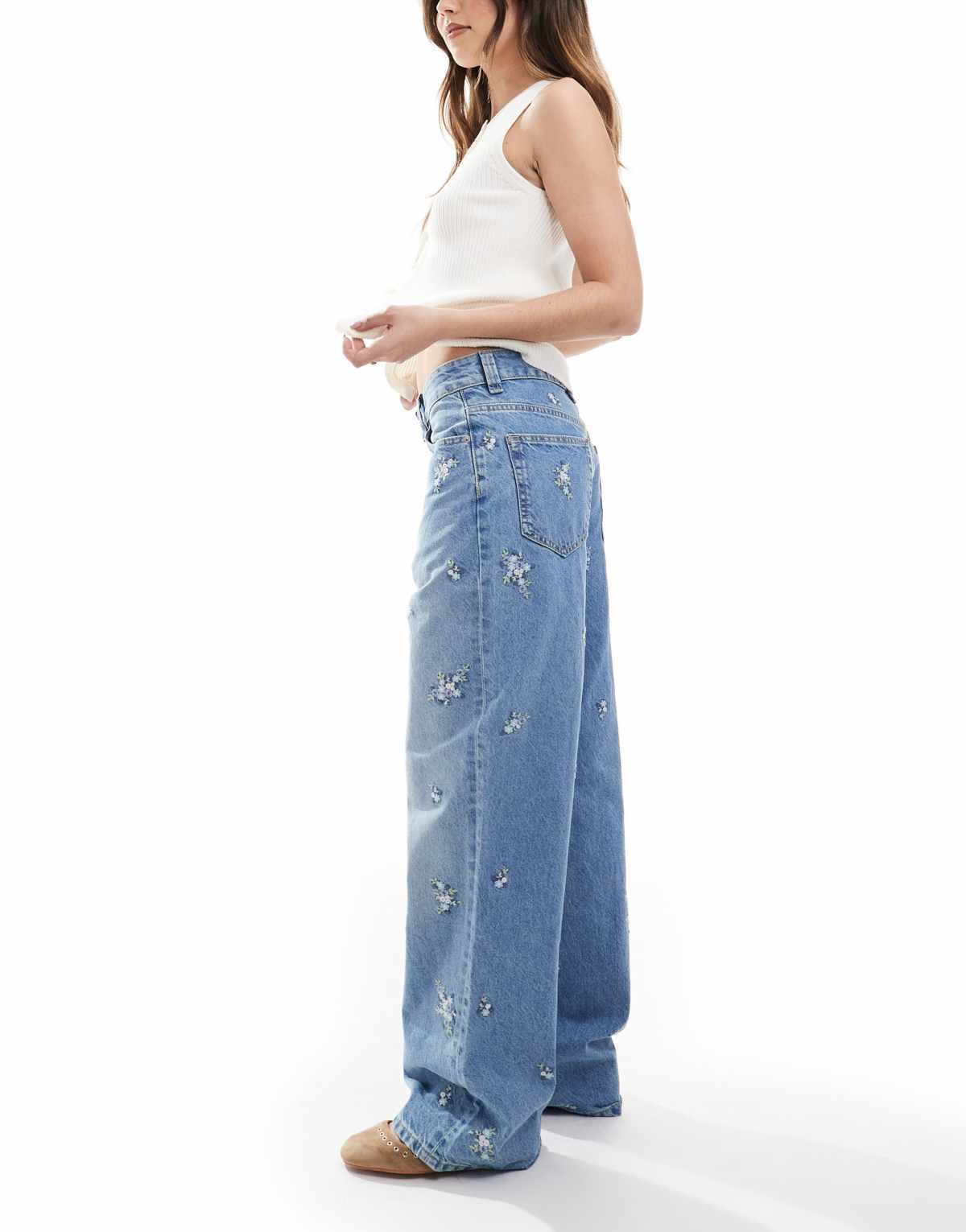 ASOS DESIGN wide leg dad jeans with floral embroidery