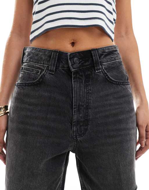 ASOS DESIGN wide leg dad jeans with rips washed black