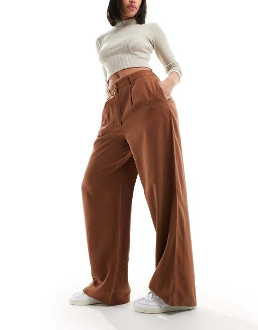 ASOS DESIGN wide leg dad pants in washed brown 