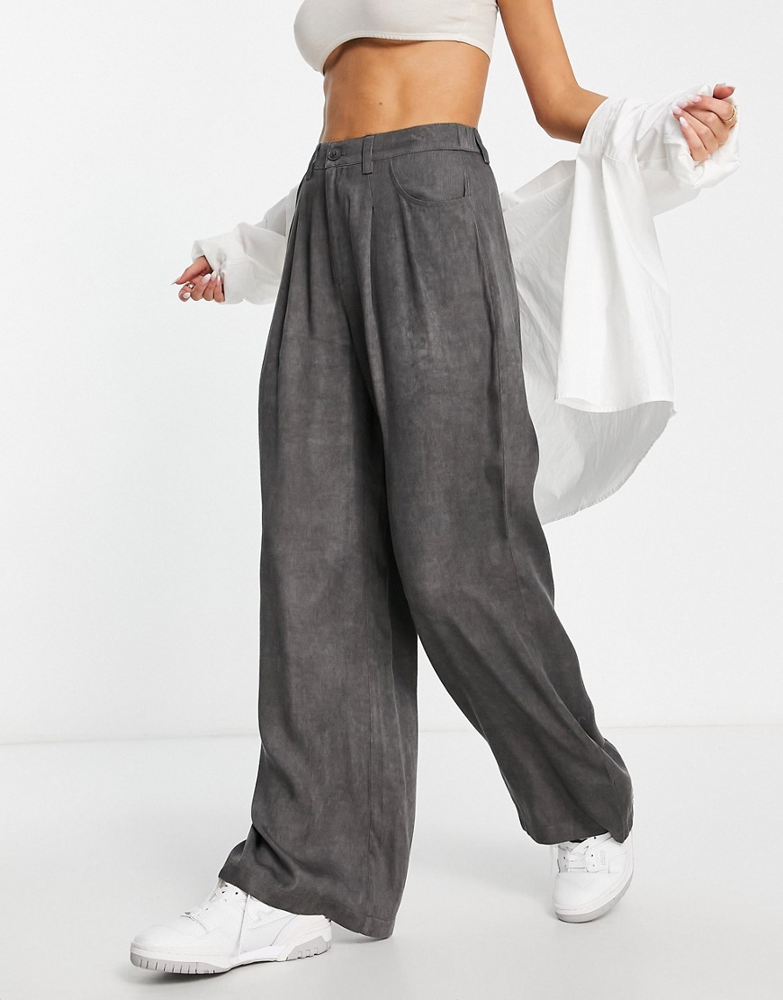 ASOS DESIGN wide leg dad pants in washed gray