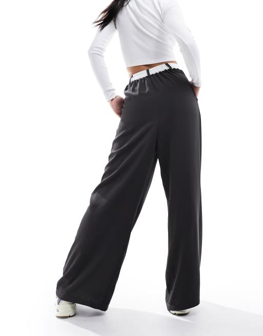 Contrast Waistband Striped Wide Leg Pants