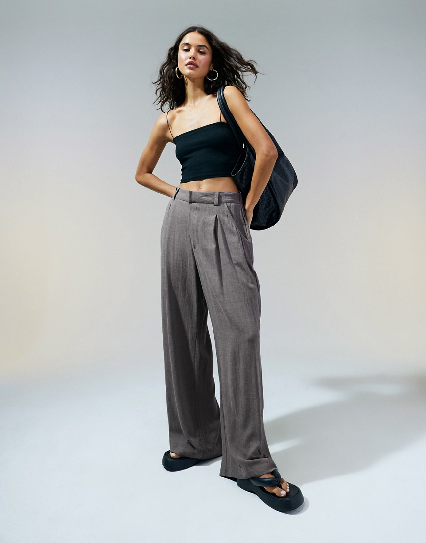 Wide leg dad pants with linen in gray