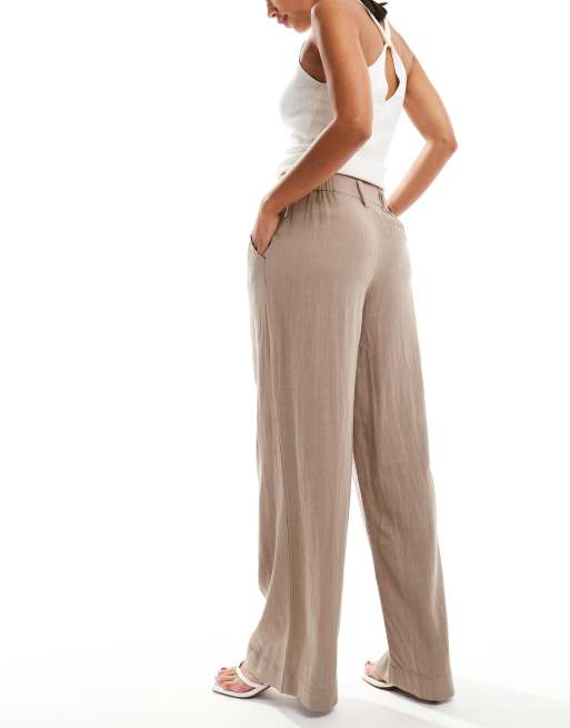 ASOS DESIGN wide leg dad pants with linen in taupe , 2 of 5