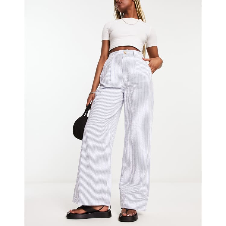 ASOS DESIGN wide leg dad trouser in blue stripe