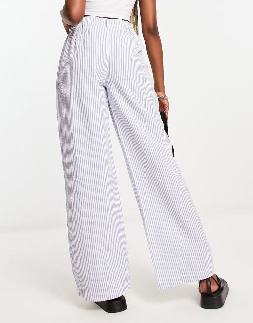 ASOS DESIGN striped wide leg pants in light blue