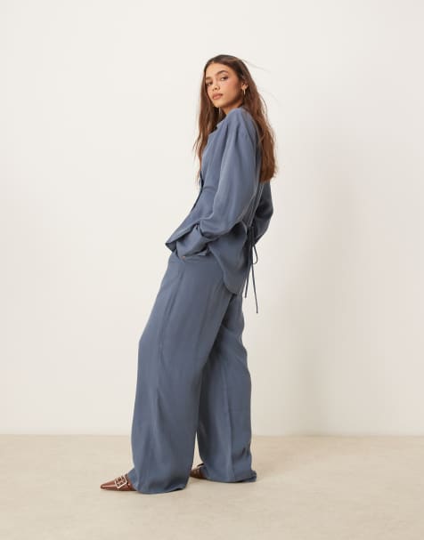 ASOS DESIGN wide leg dad trousers co-ord in washed blue