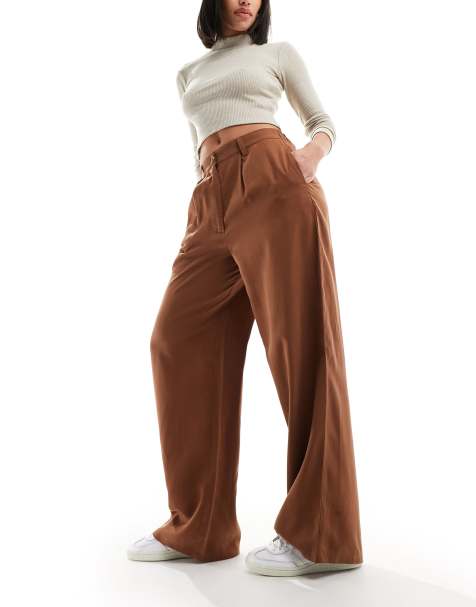 ASOS DESIGN wide leg dad trousers in washed brown 