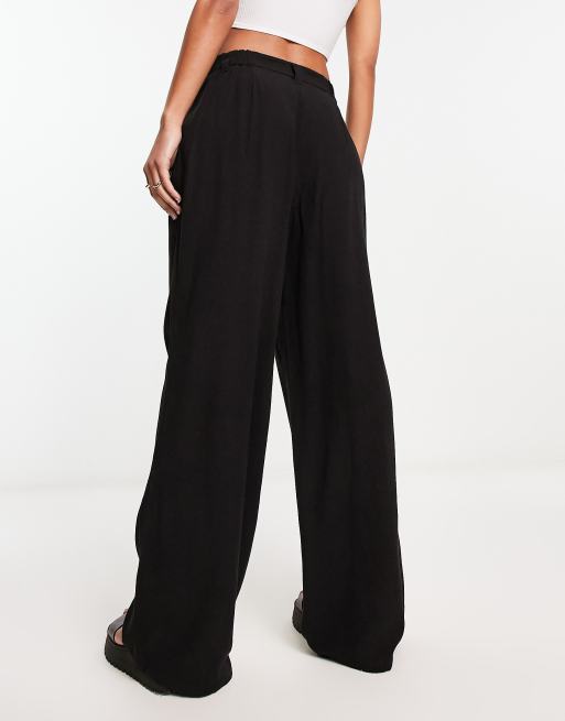 ASOS DESIGN wide leg dad trousers with linen in black , 2 of 4