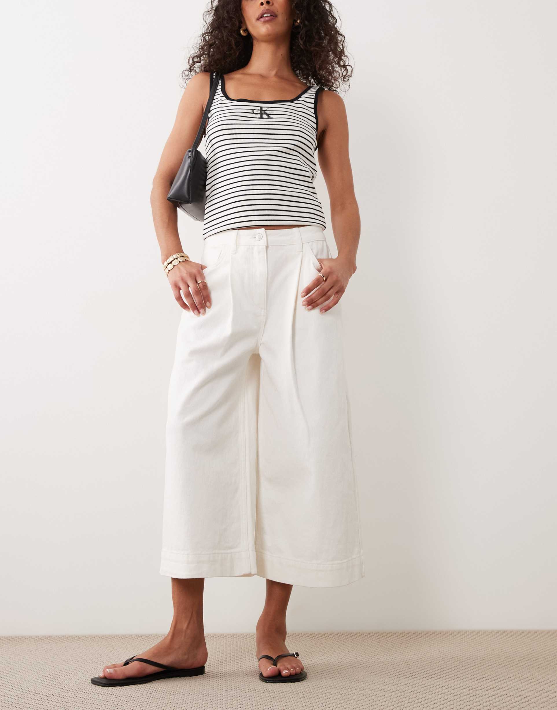 asos design wide leg denim culottes in cream