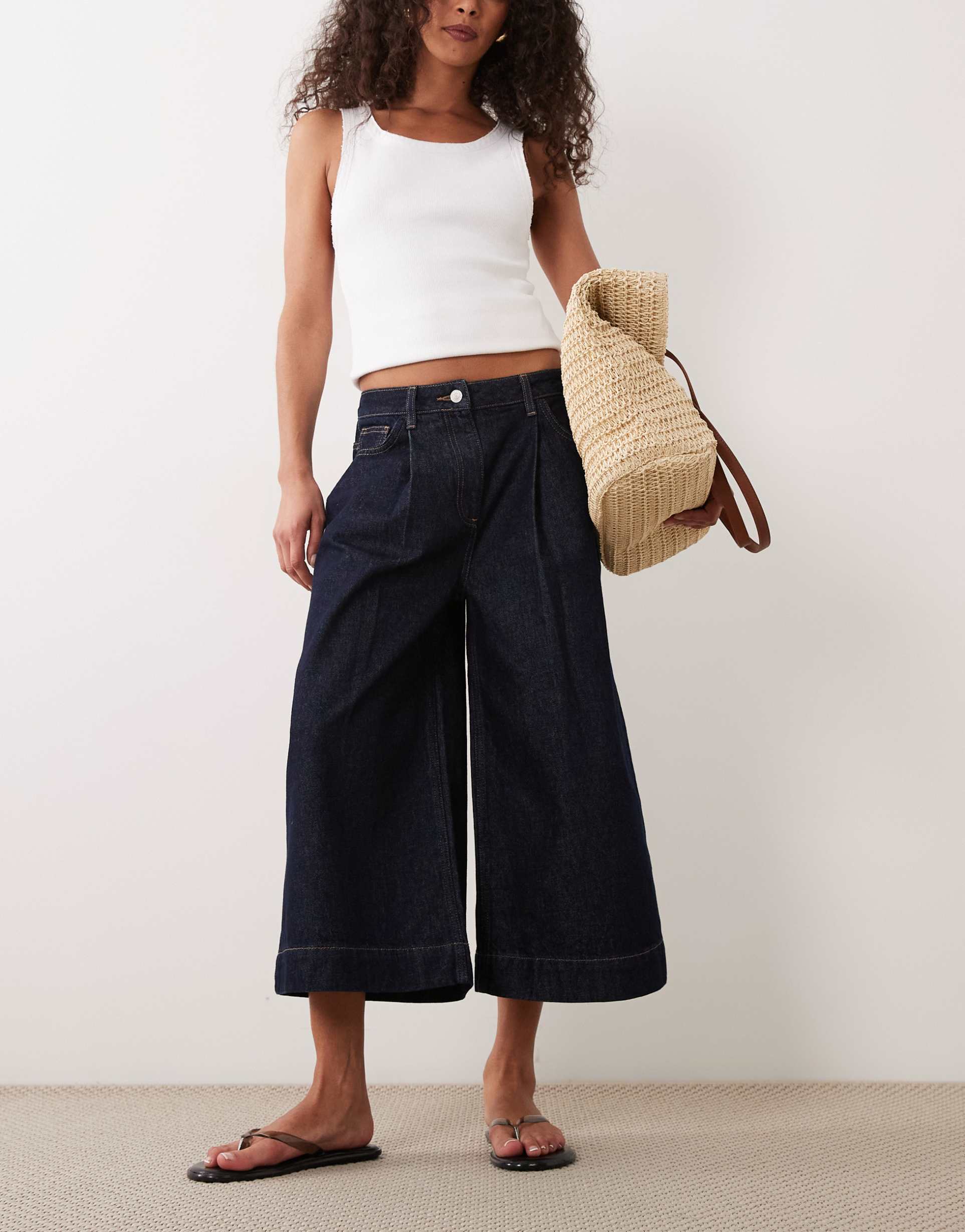 asos design wide leg denim culottes in indigo