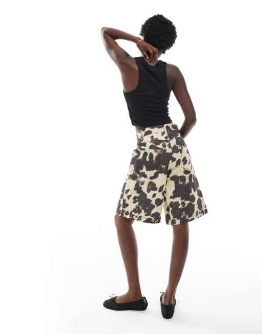 ASOS DESIGN wide leg denim jorts in cow print