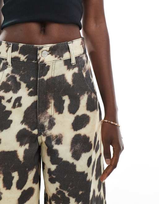 ASOS DESIGN wide leg denim jorts in cow print