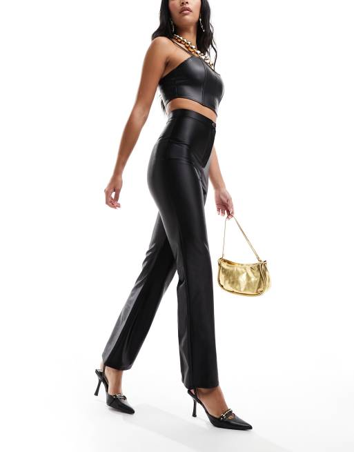 ASOS DESIGN wide leg disco pant with puddle hem in black