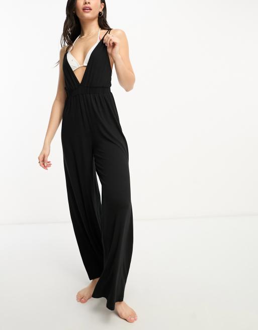 Black Rib Double Strap Jumpsuit