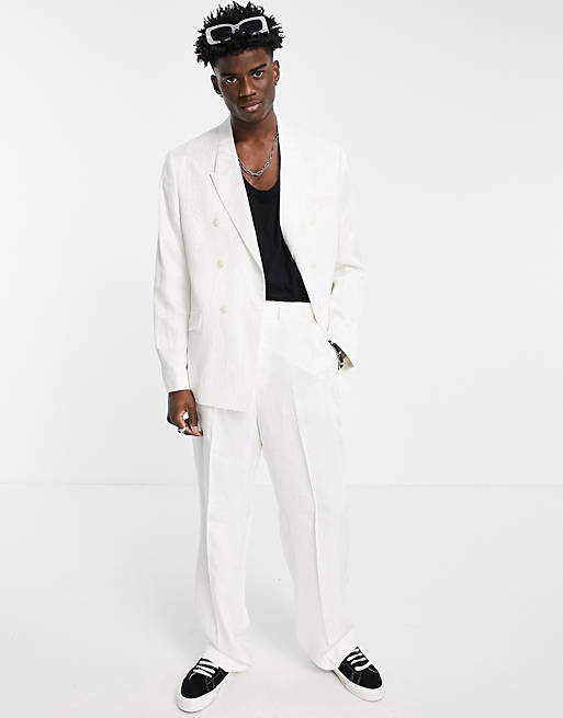 ASOS DESIGN wide leg drape suit trousers in white | ASOS