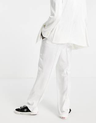 wide leg suit trousers white