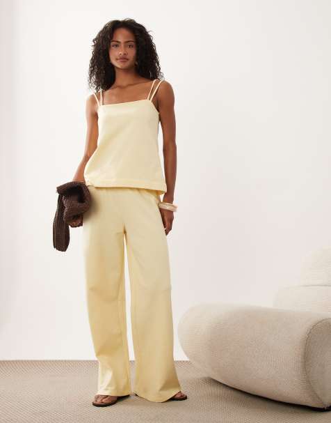 ASOS DESIGN wide leg drawstring pants in buttermilk yellow (part of a set) - view 1